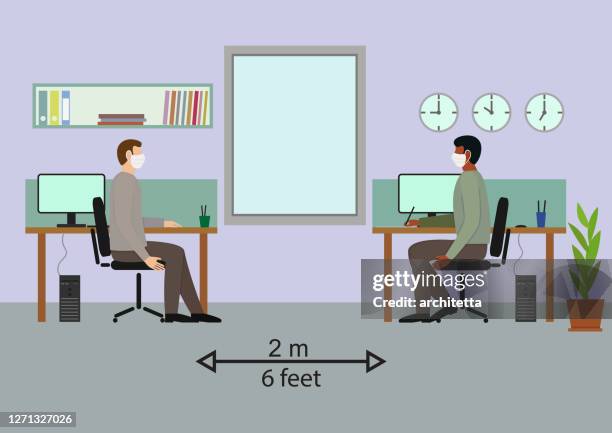 social distancing at the office. working with mask - workplace diversity mask stock illustrations