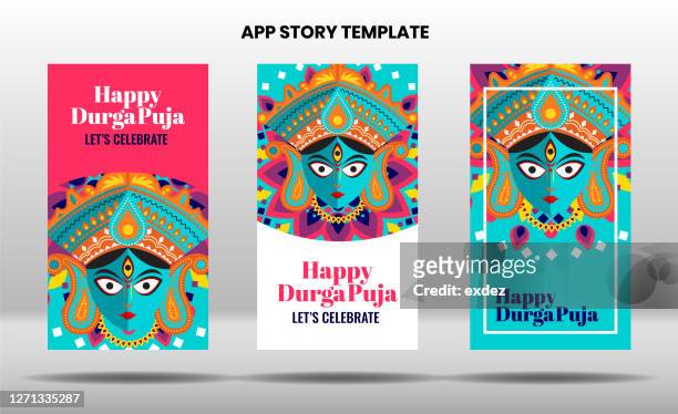 durga puja app story design - art product stock illustrations