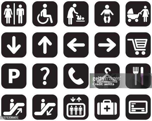 satz von symbolen - einkaufszentrum - öffentliche toilette stock-grafiken, -clipart, -cartoons und -symbole