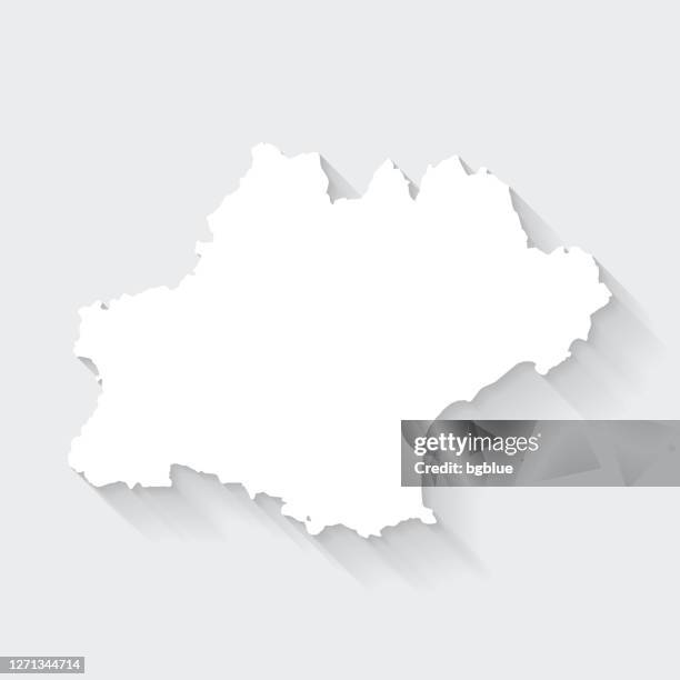 occitany map with long shadow on blank background - flat design - occitanie stock illustrations