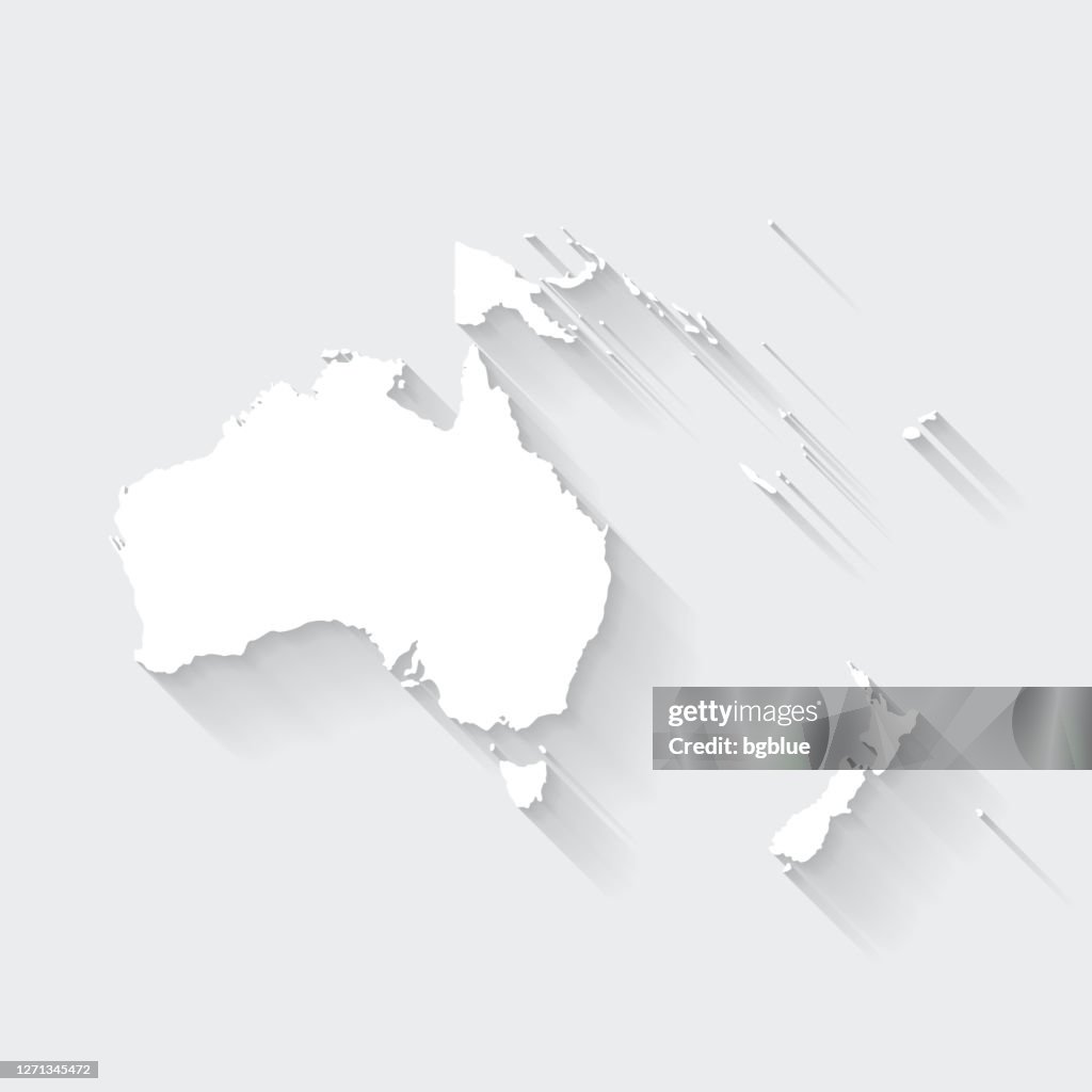 Oceania map with long shadow on blank background - Flat Design