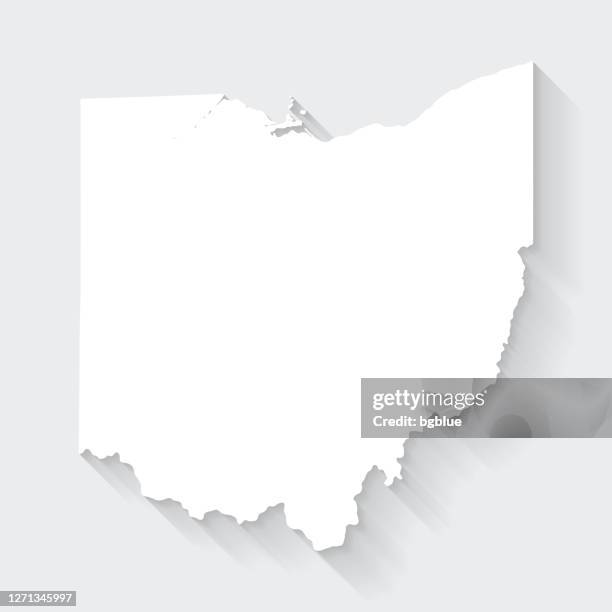 ohio map with long shadow on blank background - flat design - ohio stock illustrations