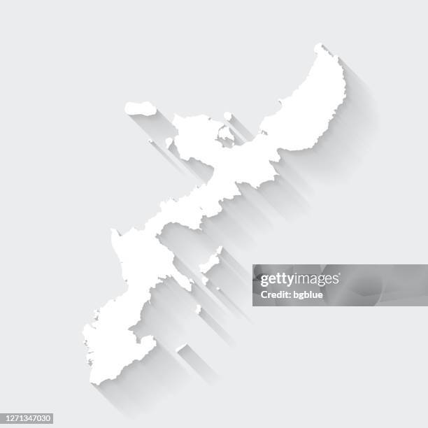 okinawa island map with long shadow on blank background - flat design - okinawa prefecture stock illustrations