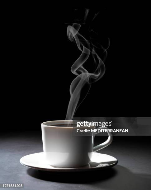 coffee cup on dark black background - steam stock pictures, royalty-free photos & images