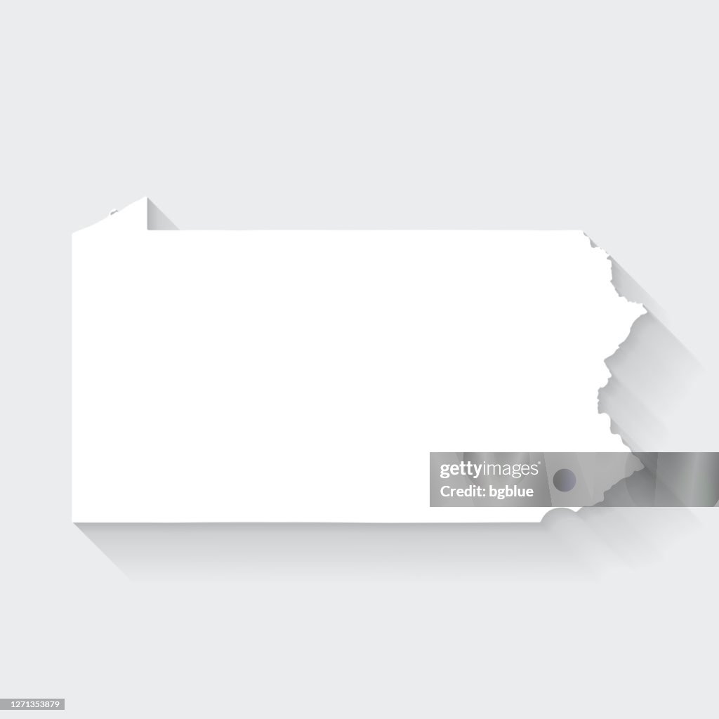 Pennsylvania map with long shadow on blank background - Flat Design