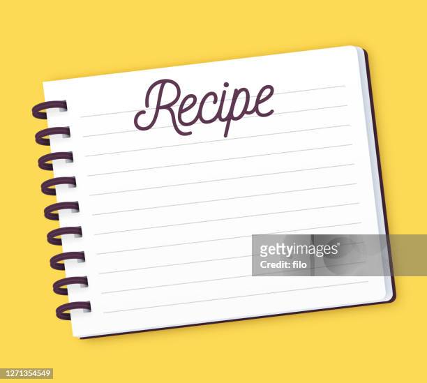 ilustraciones, imágenes clip art, dibujos animados e iconos de stock de almohadilla de la nota de la receta - recetas