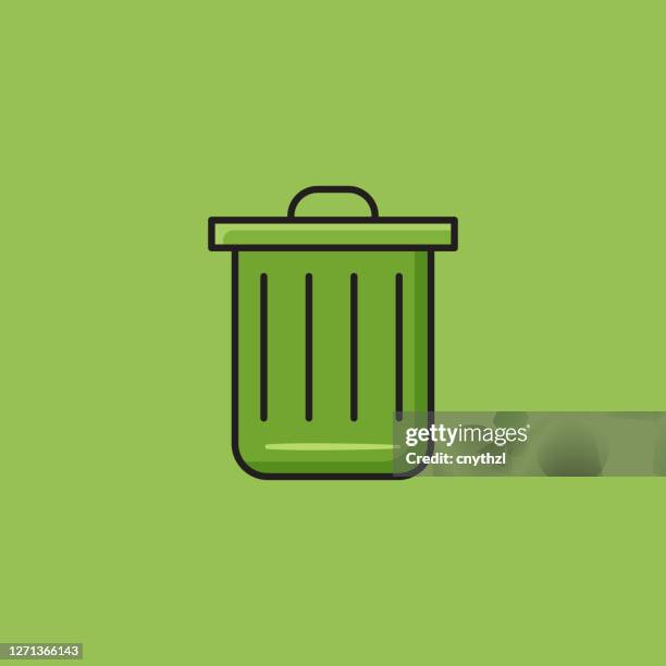 flat line design style trash bin icon, outline symbol vector illustration - emerald stock illustrations