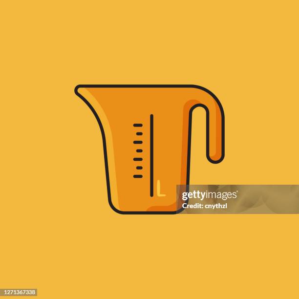 flat line design style measuring cup icon, outline symbol vector illustration - measuring cup stock illustrations
