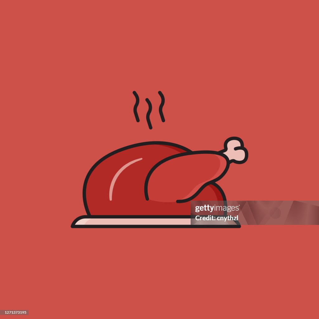 Flat Line Design Style Turkey Icon, Outline Symbol Vector Illustration