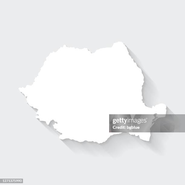 romania map with long shadow on blank background - flat design - romania stock illustrations