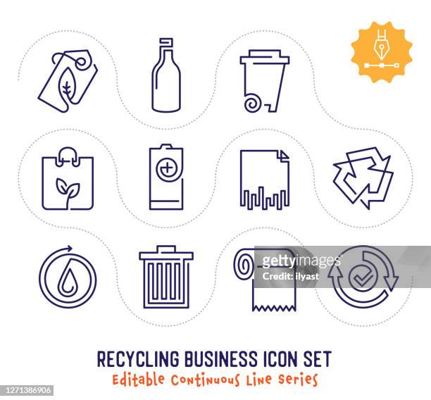 recycling business editable continuous line icon pack - aluminium schrott stock-grafiken, -clipart, -cartoons und -symbole