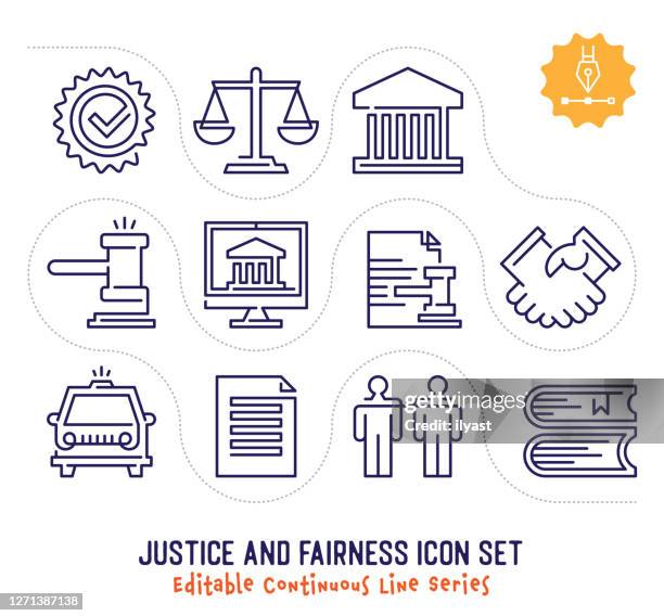 justice & fairness editable continuous line icon pack - blindfold stock illustrations