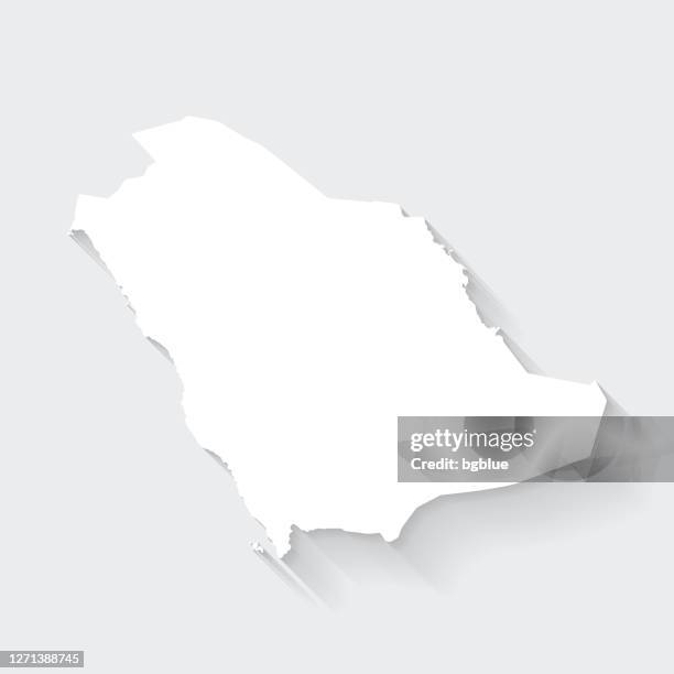 saudi-arabien karte mit langem schatten auf leerem hintergrund - flat design - saudi arabien stock-grafiken, -clipart, -cartoons und -symbole