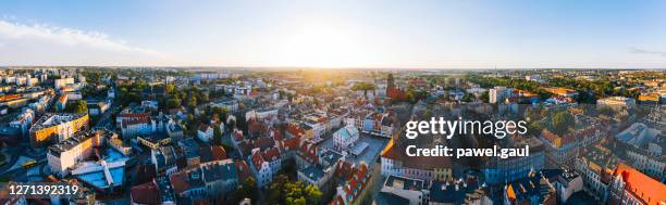 aerial view of gliwice city during sunset in poland - silesia stock pictures, royalty-free photos & images