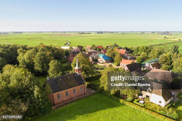 tiny dutch historical village called rottum seen from above - village stockfoto's en -beelden