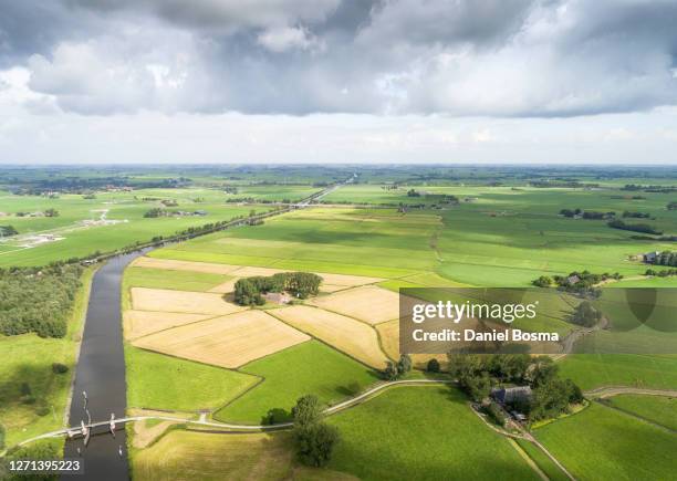 agricultural landscape with large canal in the netherlands seen from the air - província de groningen imagens e fotografias de stock