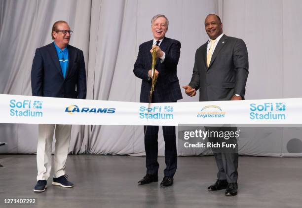 Los Angeles Chargers Owner and Chairman Dean Spanos, Los Angeles Rams Owner and Chairman Stan Kroenke and Inglewood Mayor James T. Butts Jr. Attend...