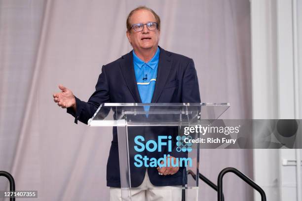 Los Angeles Chargers Owner and Chairman Dean Spanos speaks during the SoFi Stadium ribbon-cutting event on September 08, 2020 in Inglewood,...