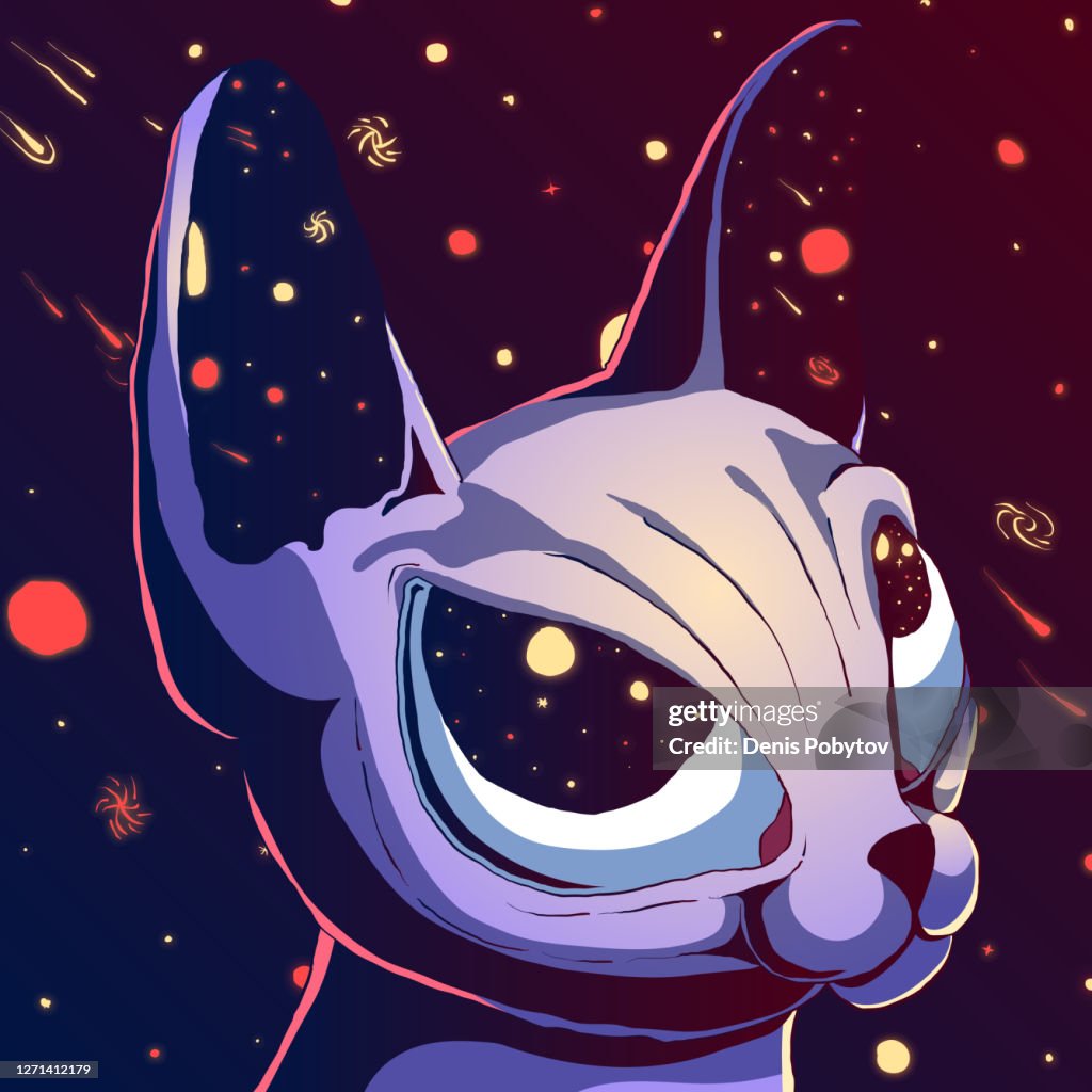 Cartoon cute futuristic illustration - Cat in space.