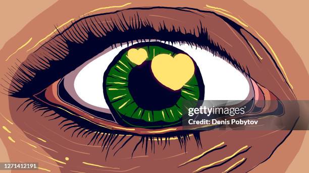 cartoon illustration of a human eye - heart shaped flare. - eccentric stock illustrations