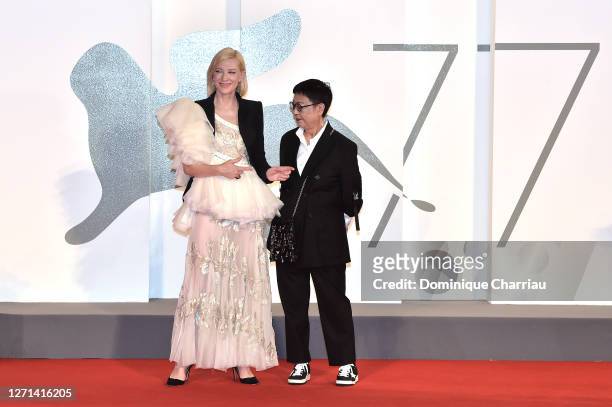 Cate Blachett and Ann Hui attend the Golden Lion For Lifetime Achivement Award Ceremony at the 77th Venice Film Festival on September 08, 2020 in...
