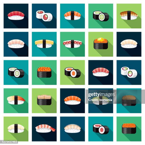 sushi icon set - tekkamaki stock illustrations