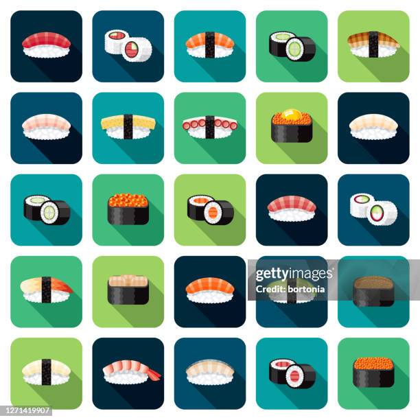 sushi icon set - hosomaki stock-grafiken, -clipart, -cartoons und -symbole