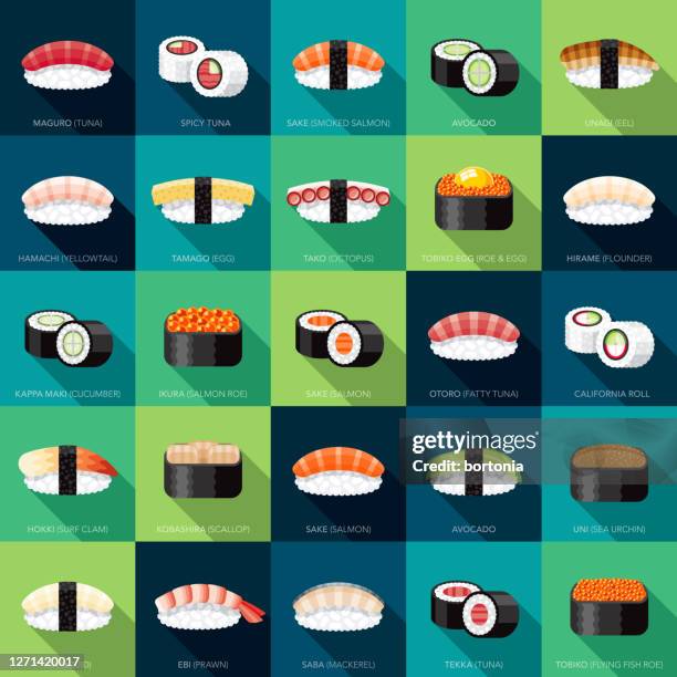 stockillustraties, clipart, cartoons en iconen met sushi-pictogramset - tonijnrol