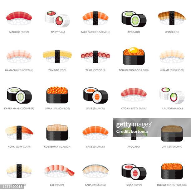 sushi icon set - hosomaki stock illustrations