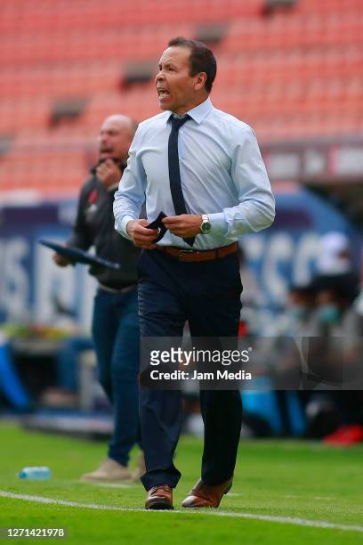 Jose Guadalupe Cruz, Head Coach of Necaxa gestures during the 9th round match between Atletico San Luis and Necaxa as part of the Torneo Guard1anes...