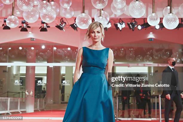 Violante Placido walks the red carpet ahead of the movie "Revenge Room" at the 77th Venice Film Festival on September 07, 2020 in Venice, Italy.