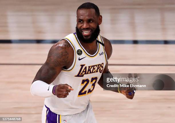 LeBron James of the Los Angeles Lakers reacts during the third quarter against the Houston Rockets in Game Three of the Western Conference Second...
