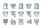 Self-service Terminal and Kiosk related line icon set. Interactive stand and Payment Terminal line vector icons.