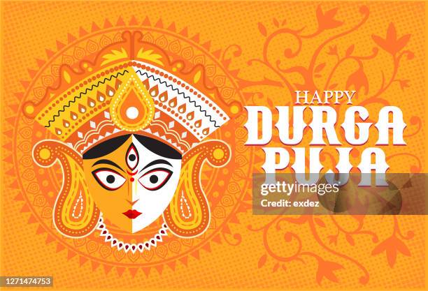 illustrazioni stock, clip art, cartoni animati e icone di tendenza di design durga puja - durga