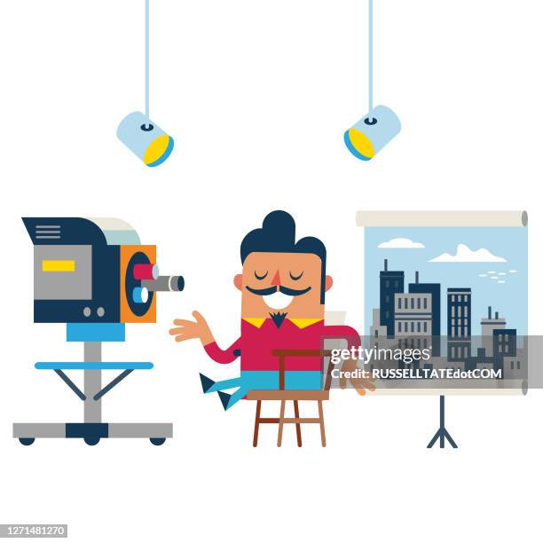 movie celebrity interviewed in a virtual press junket - no audience stock illustrations