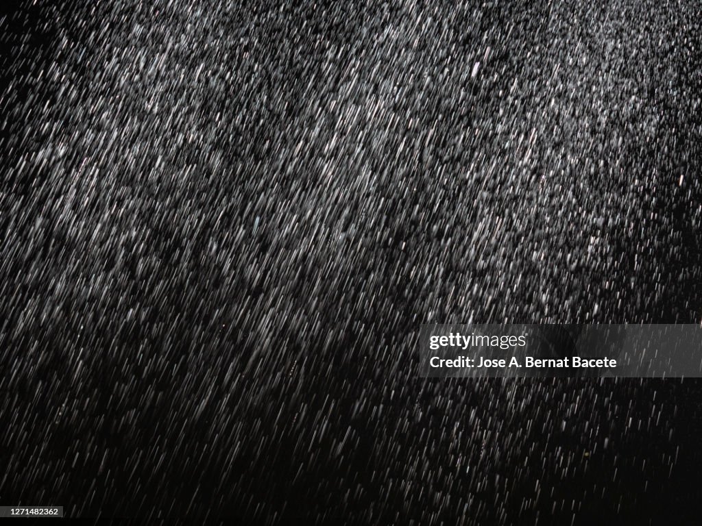 Water drops falling on a black background.