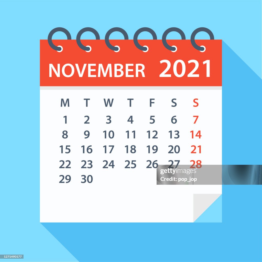 Weekdays November November 2021 Calendar Week Starts On Monday High-Res Vector Graphic ...