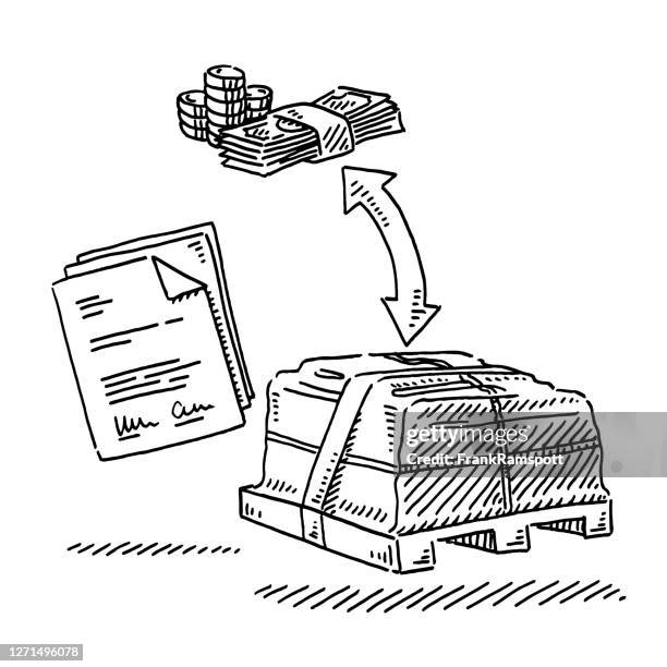 trade contract goods money exchange drawing - pallet stock illustrations