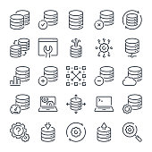 Database related line icon set. Server and backup linear icons. Hosting and web storage outline vector sign collection.