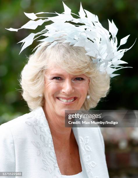 Camilla, Duchess of Cornwall attends the wedding of her son Tom Parker Bowles and Sara Buys at St Nicholas Church on September 10, 2005 in...