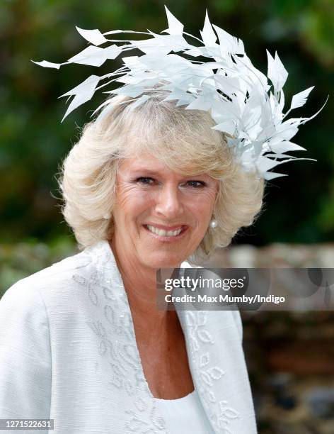 Camilla, Duchess of Cornwall attends the wedding of her son Tom Parker Bowles and Sara Buys at St Nicholas Church on September 10, 2005 in...