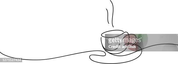 ilustraciones, imágenes clip art, dibujos animados e iconos de stock de taza de café línea arte - café au lait