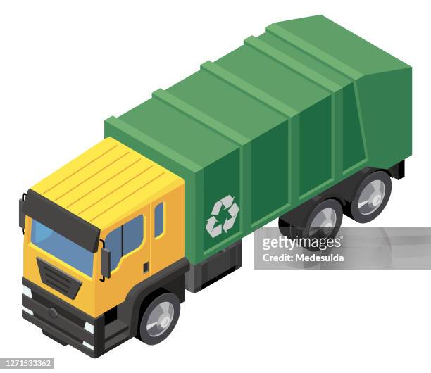 ilustrações de stock, clip art, desenhos animados e ícones de garbage truck - recycling rig