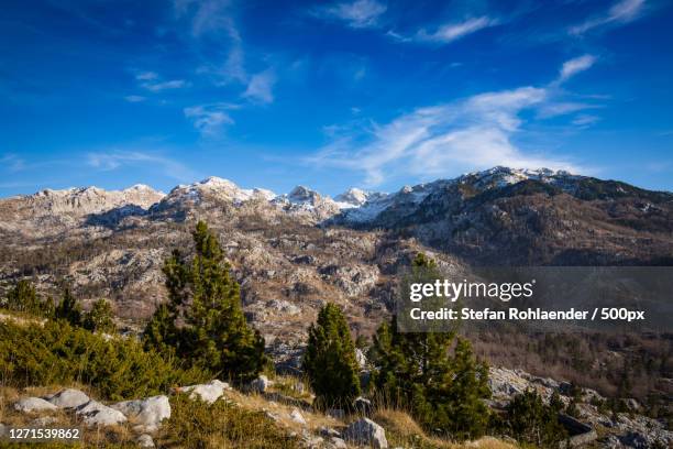 Scenic View Of Snowcapped Mountains Against Blue Sky Podgorica Montenegro High-Res Stock Photo