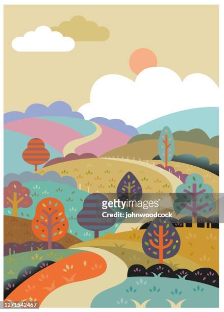 retro rolling road illustration - country road stock illustrations