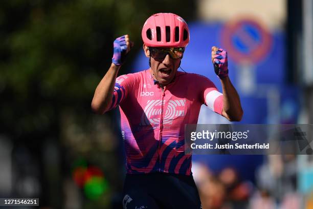 Arrival / Michael Woods of Canada and Team EF Pro Cycling / Celebration / during the 55th Tirreno-Adriatico 2020, Stage 3 a 217km stage from...