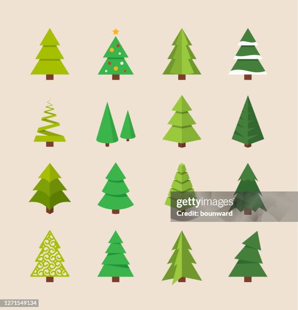 flacher weihnachtsbaum - fir tree stock-grafiken, -clipart, -cartoons und -symbole