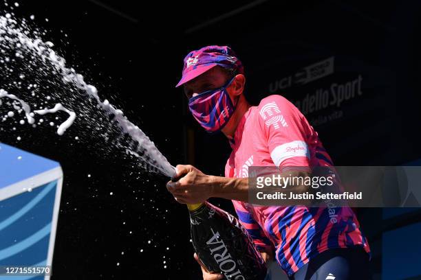 Podium / Michael Woods of Canada and Team EF Pro Cycling / Celebration / Mask / Covid safety measures / Champagne / during the 55th Tirreno-Adriatico...
