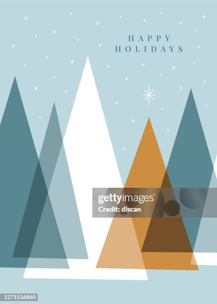 christmas background with trees and snowflakes. - holiday card stock illustrations