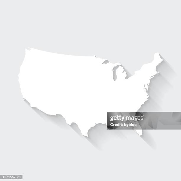 ilustrações de stock, clip art, desenhos animados e ícones de usa map with long shadow on blank background - flat design - american map